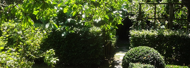 Passage entre le verger et le jardin zen